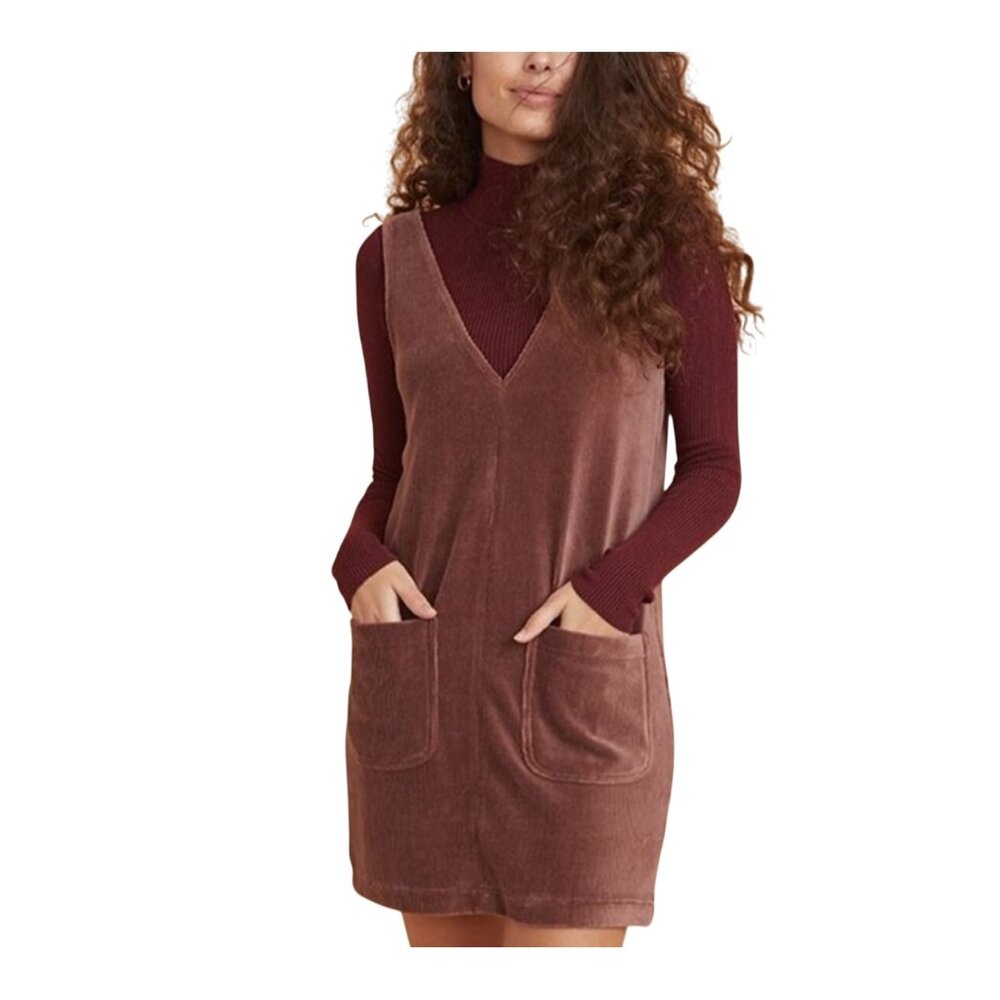Marine Layer Re-Spun Deep Mahogany Corduroy Shift Dress‎ W/ Pockets size Large